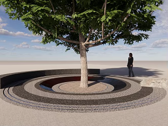 Modern Tree Pool Waterscape Leisure Bench 3d model
