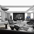 Modern Office Interior With Open Space Black White Color Scheme Sofas Coffee Tables And Bookshelf