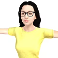 Full Body of Woman in Yellow T-shirt Blue Jeans with Arms Outstretched 3d model
