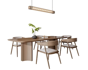 New Chinese Style Dining Table and Chair Song Style Dining Table and Chair Chandelier 3d model