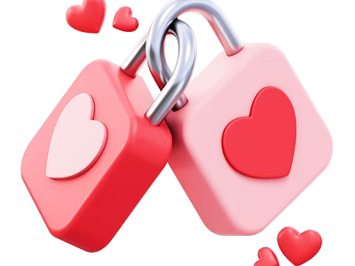 Red And Pink Decorative Ornament Set With Heart Pattern Locks And Small Hearts 3d model