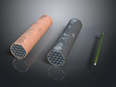 Military Weapon Launch Tubes In Brown Gray And Green Missile Projectile 3d model