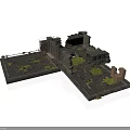 Modern Urban Ruined Battlefield Model With Damaged Walls Military Truck And Broken Ground