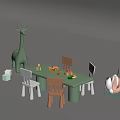 Green Kids Table With Wooden Chairs Giraffe Toy Rocking Horse And Building Blocks