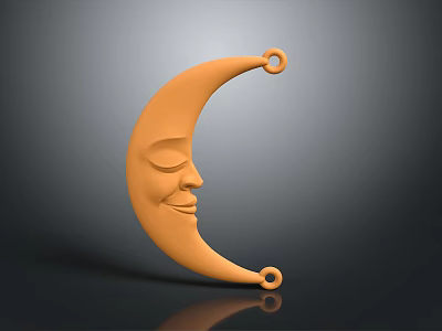 Orange Crescent Moon Shaped Home Decorative Daily Life Product With Smiling Face And Rings 3d model