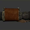 Vintage Binoculars With Brown Leather And Metal Components On Black Surface