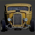 Vintage Yellow Hot Rod Car With Exposed Engine Two Door Design And Whitewall Wheels