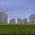 Modern High Rise Residential Buildings With Green Grassland And Blue Sky Background