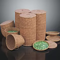 Household Wicker Storage Containers with Various Sizes Shapes and Green Tea