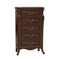 Classic Dark Brown Wooden Chest of Drawers with Carved Details and Metal Handles