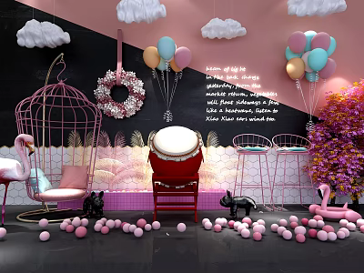 Modern beauty Chen net red shop restaurant flamingo balloon bubble bar photo area fire bar milk tea shop cafe beauty 3d model