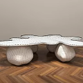 Modern Coffee Table With Transparent Glass Top And Illuminated White Organic Legs On Herringbone Floor