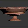 Red Bowl Shaped Sculpture With Irregular Edges And Textured Surface On Base