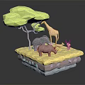 Low Poly Safari Animals Featuring Giraffe Elephant Rhinoceros Deer With Green Tree On Yellow Ground