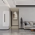 Modern Living and Dining Room Interior With Beige Sofa Coffee Tables TV Unit Decorative Painting and Window