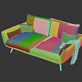 Modern Yellow Double Sofa With Green Cushions And Patterned Blanket On Armrest