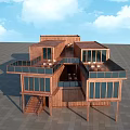 Modern Office Building With Wooden Structure Multiple Cubes Large Windows And Terraces 3d model