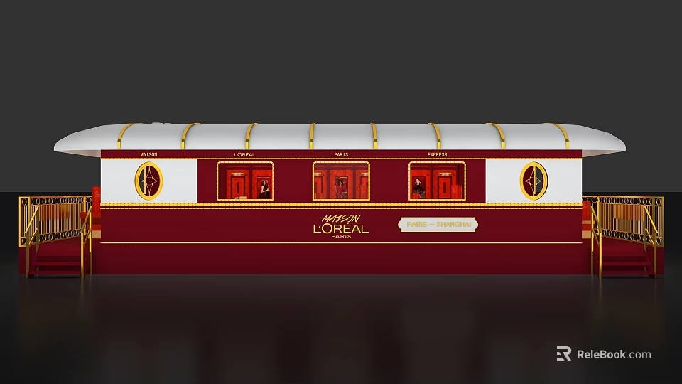 Loreal Branded Train Carriage Model With Red White Body And Gold Accents 3d model 