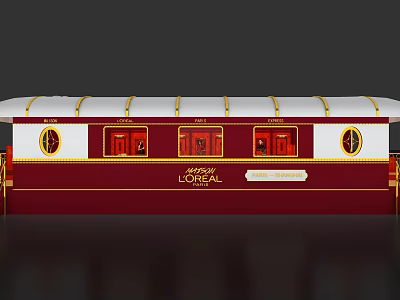 Loreal Branded Train Carriage Model With Red White Body And Gold Accents 3d model