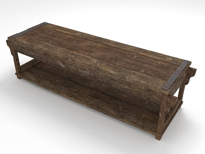 Vintage Wooden Bench With Rustic Style Wooden Surface And Metal Accents Lower Shelf 3d model