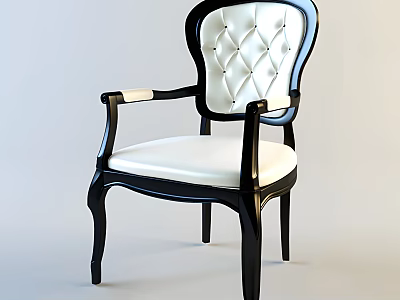 Elegant Dining Chair With Black Frame White Diamond Tufted Cushion And Armrests 3d model