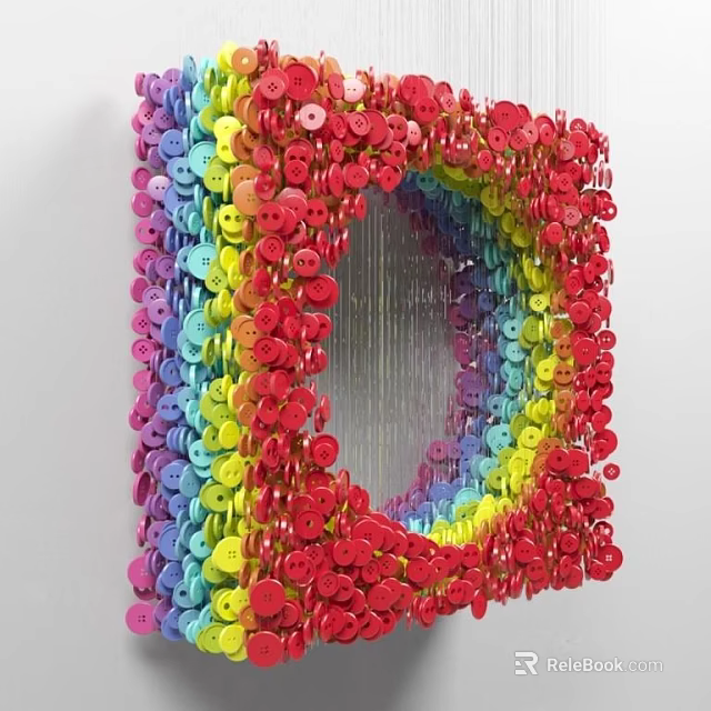 Vibrant Multicolored Button Wall Decor With Framed Design And Colorful Accents 3d model 
