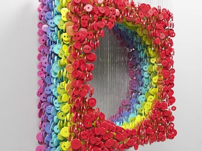Vibrant Multicolored Button Wall Decor With Framed Design And Colorful Accents 3d model