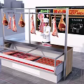 Fresh Meat Display Shelf With Hanging Meat And Glass Case For Butcher Shop