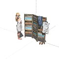 Woman Wearing White Towel Standing on Green Grass Next to Wooden Screen with Hanging Clothes