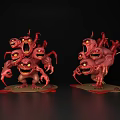 Two Red Monster Models With Multiple Eyes And Open Mouths Design 3d model