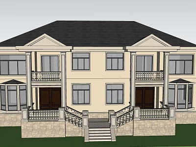 Twin Villa Exterior With Two Story Structure Black Roof Balconies And Porches 3d model