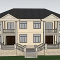 Twin Villa Exterior With Two Story Structure Black Roof Balconies And Porches