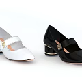 Black and White Mary Jane Shoes with Buckle Straps and Block Heels