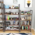 Modern Metal And Wood Shelving Unit Displaying Books Potted Plants Decorative Items And Storage Boxes