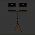 Stylish Wooden Tripod Stand With Two Black Speakers For Modern Home Furniture Design