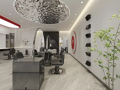 Modern Luxury Beauty Hair Salon Interior Design With Well Arranged Styling Stations And Green Plants 3d model