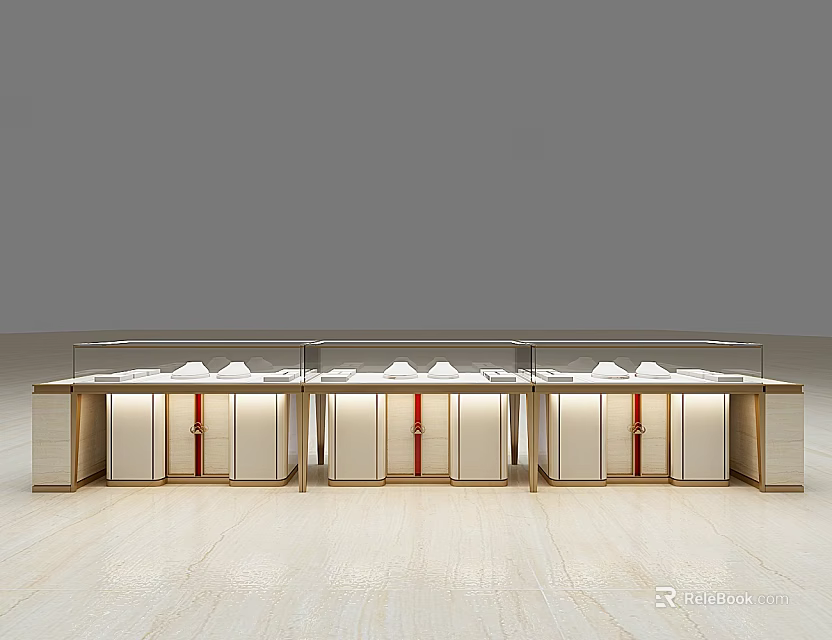 Modern Jewelry Store Interior With Glass Display Cases Wooden Structure And White Countertops 3d model 