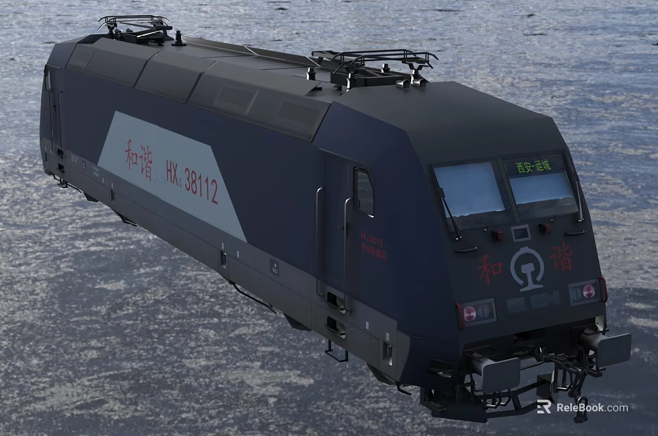 Modern Harmony Train HN 3812 Front Design With Dark Blue Exterior And Hong Kong Logo 3d model 