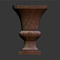 Decorative Red Urn With Ornate Carved Design And Square Base For Garden