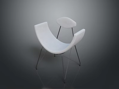 Elegant Modern White Single Chair With Curved Backrest And Metal Legs Design 3d model
