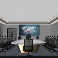 Modern Conference Room Interior With Large Table World Map Screen And Chairs 3d model