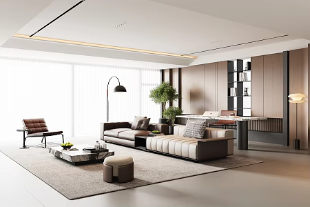Modern Italian Living Room Large Flat Floor Living Room Italian Light Luxury Home Living Room Leather Sofa Coffee Table Combination Living Room Study Integrated Villa Living Room 3d model