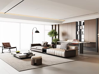 Modern Italian Living Room Large Flat Floor Living Room Italian Light Luxury Home Living Room Leather Sofa Coffee Table Combination Living Room Study Integrated Villa Living Room 3d model