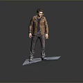 A Man Wearing Brown Leather Jacket And Dark Pants Standing On Platform With Gray Background 3d model