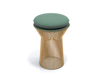 Modern Stool With Green Padded Seat And Golden Striped Woven Base 3d model