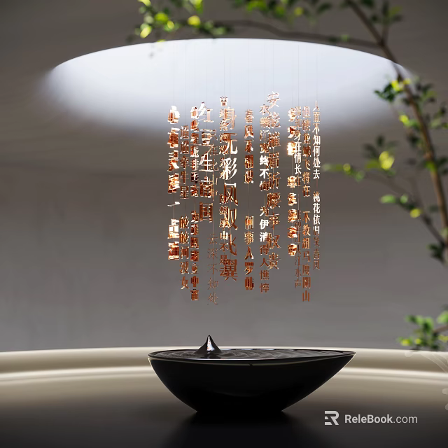 Modern Copper Chandelier With Hanging Decorative Pendants And Artistic Lighting Design 3d model 