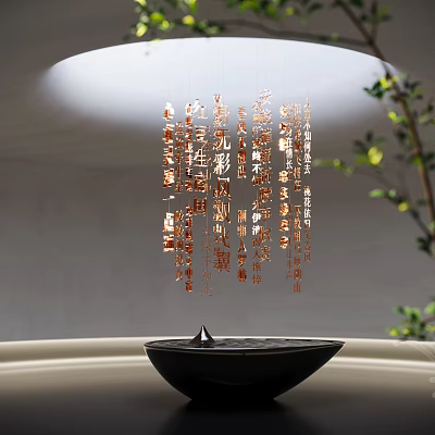 Modern Copper Chandelier With Hanging Decorative Pendants And Artistic Lighting Design 3d model