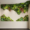 Lush Indoor Landscape Wall With Green Moss Ferns And Decorative Plants