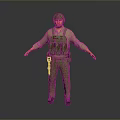 Woman in Camouflage Military Uniform With Helmet And Tactical Vest Standing Against Gray Background