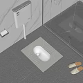 Modern Squat Toilet with Marble Wall Gray Floor Tiles and Shower Partition